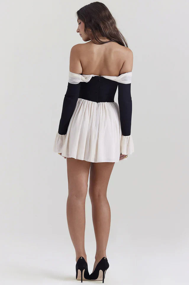 Lea | Off-Shoulder Mini Dress with Pleated Skirt