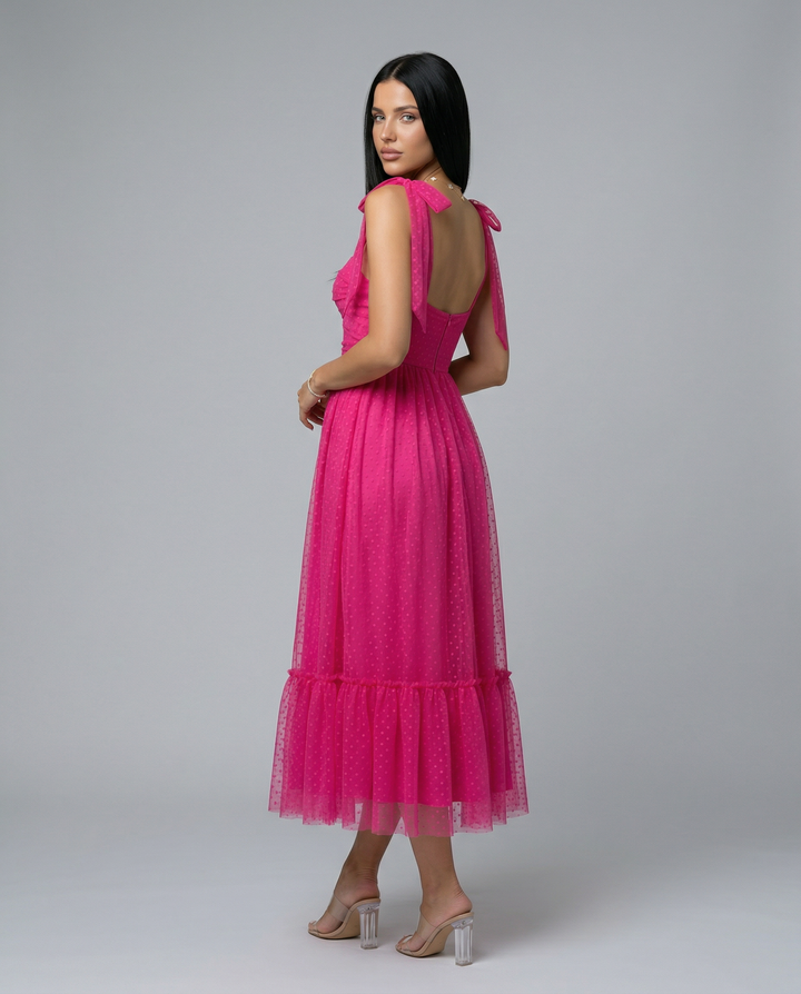 Tina | Midi Tulle Dress with Tie Shoulder Straps