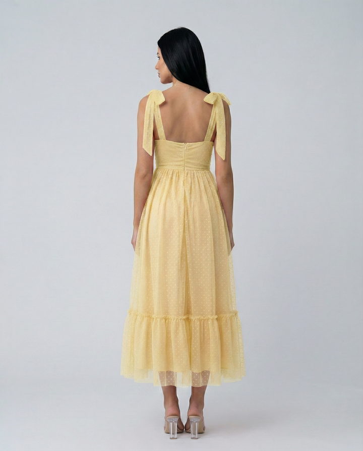 Tina | Midi Tulle Dress with Tie Shoulder Straps
