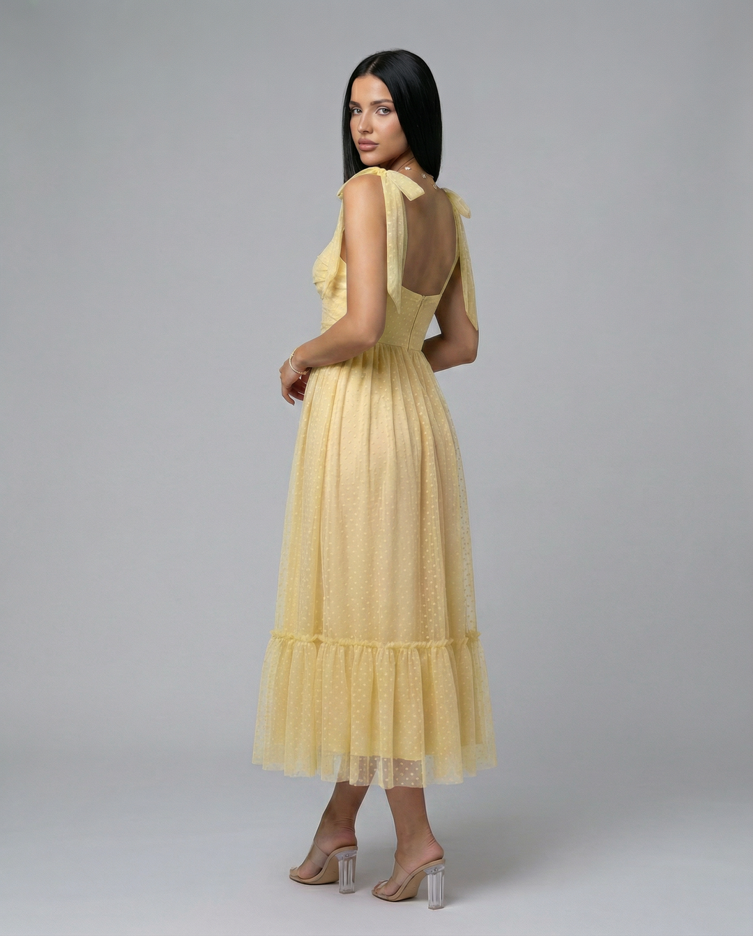 Tina | Midi Tulle Dress with Tie Shoulder Straps
