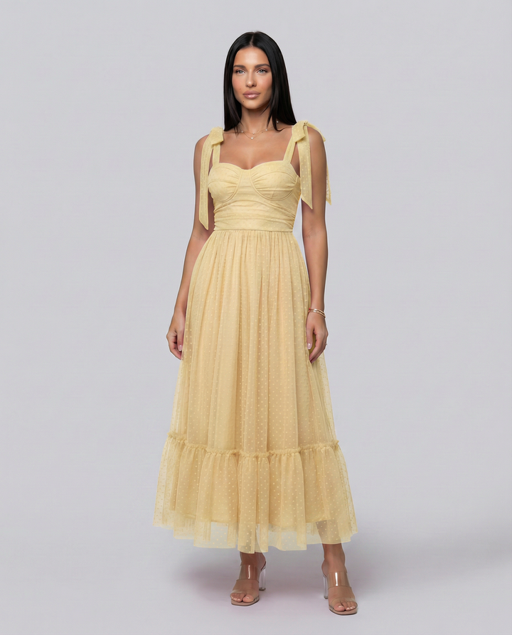 Tina | Midi Tulle Dress with Tie Shoulder Straps