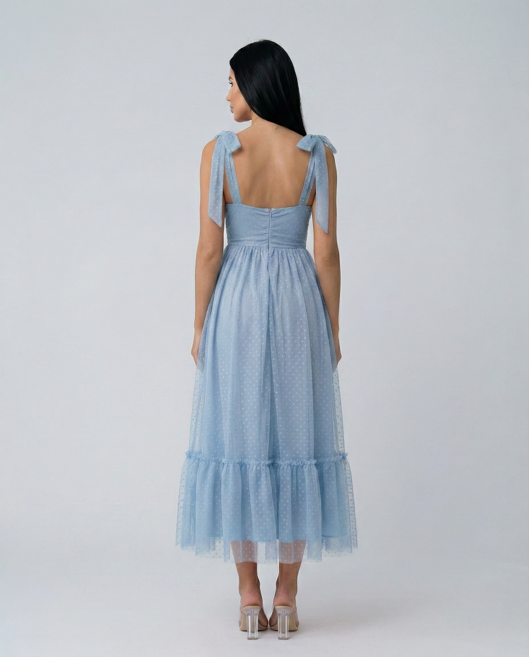 Tina | Midi Tulle Dress with Tie Shoulder Straps
