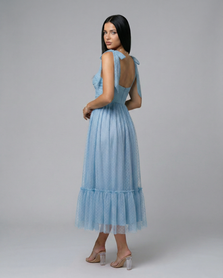 Tina | Midi Tulle Dress with Tie Shoulder Straps