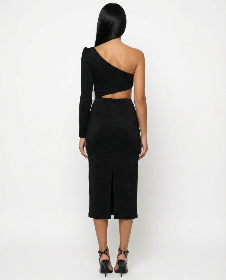 Angelica | Midi Dress with One-Shoulder Floral Detail