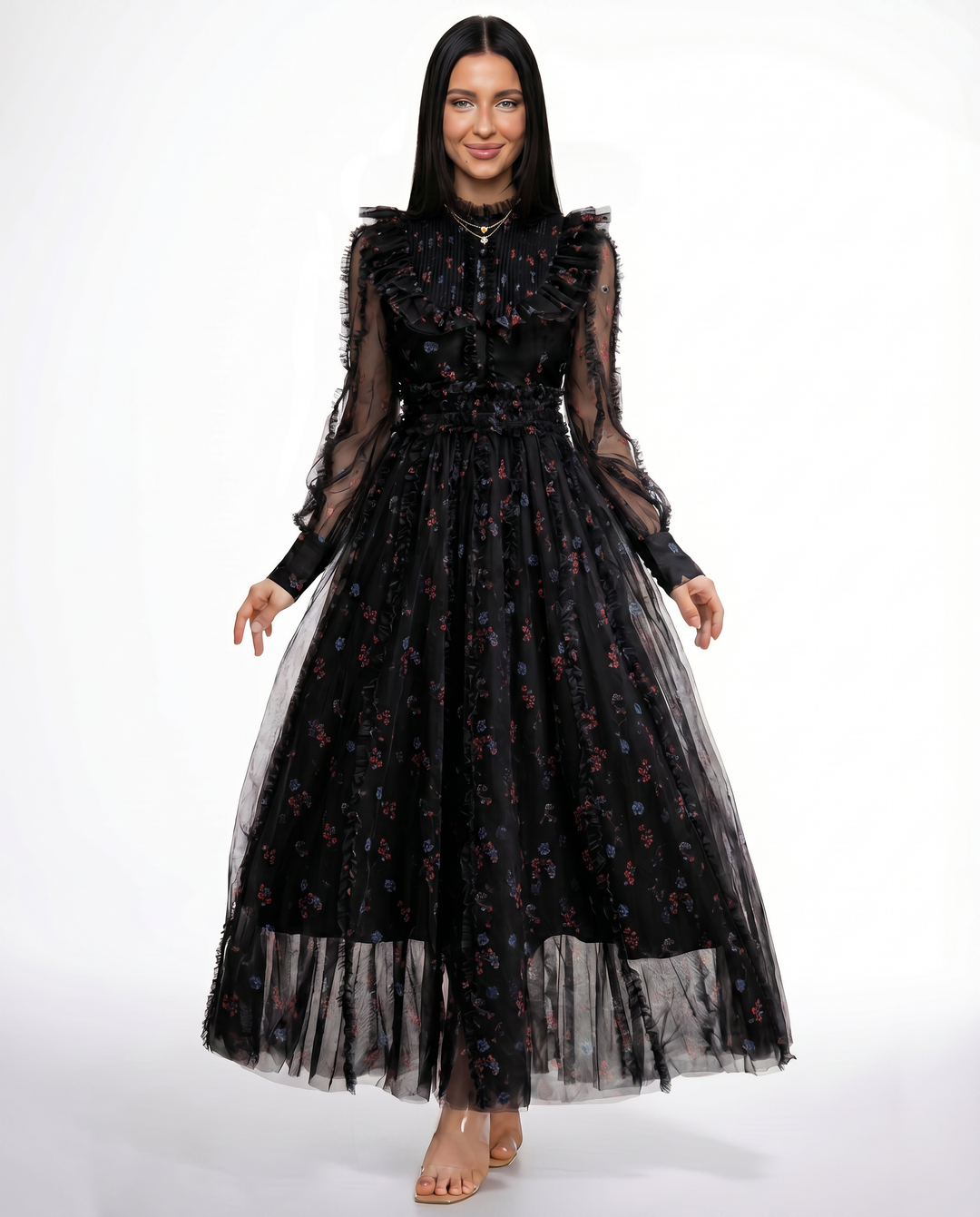 Beryl | Maxi Dress with Floral Print and Ruffle Details