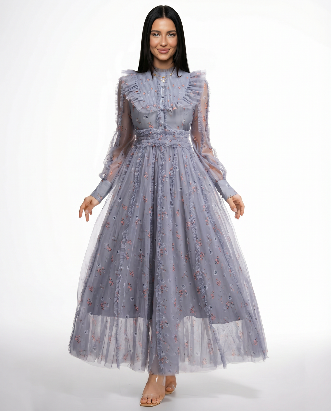 Beryl | Maxi Dress with Floral Print and Ruffle Details