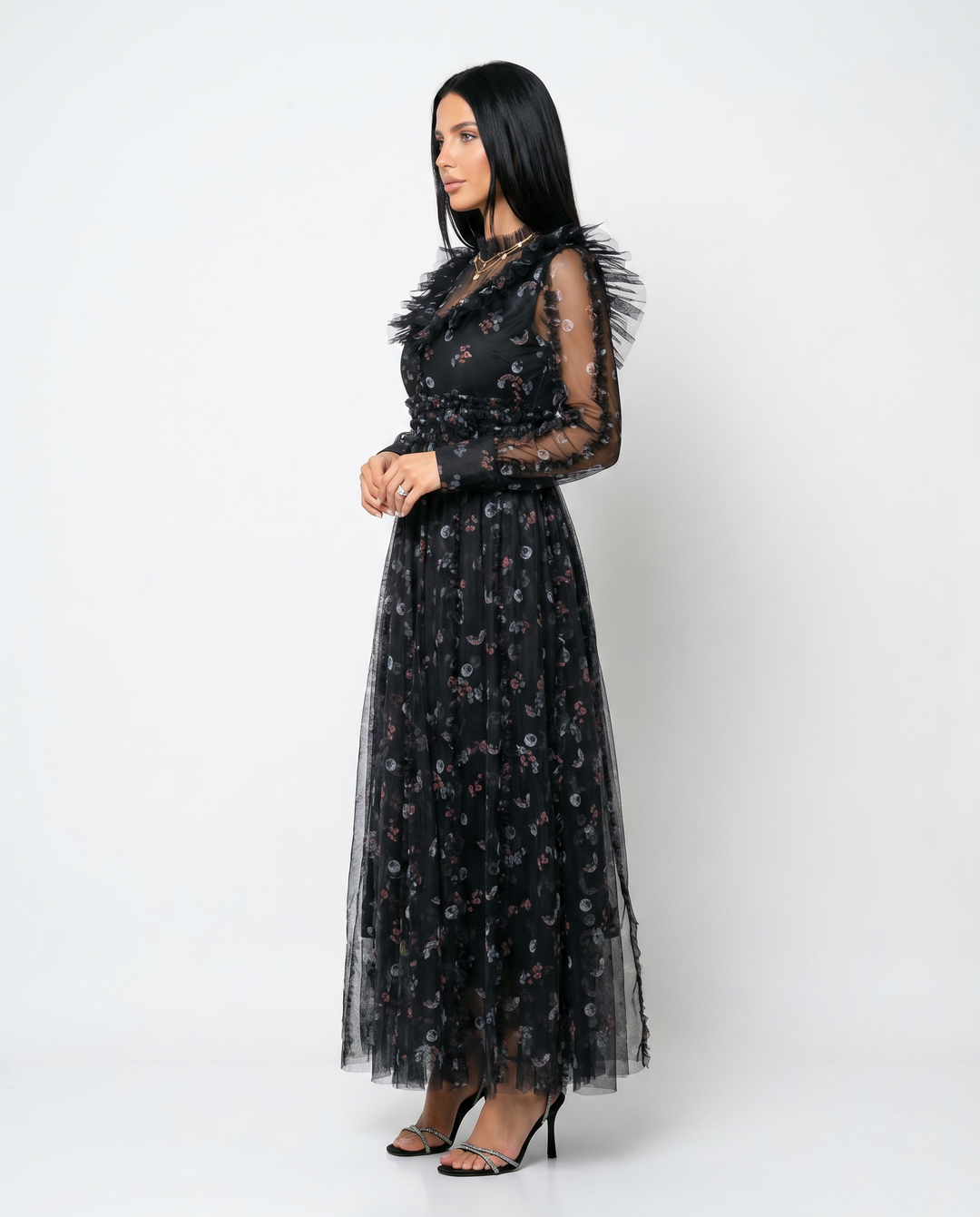 Beryl | Maxi Dress with Floral Print and Ruffle Details