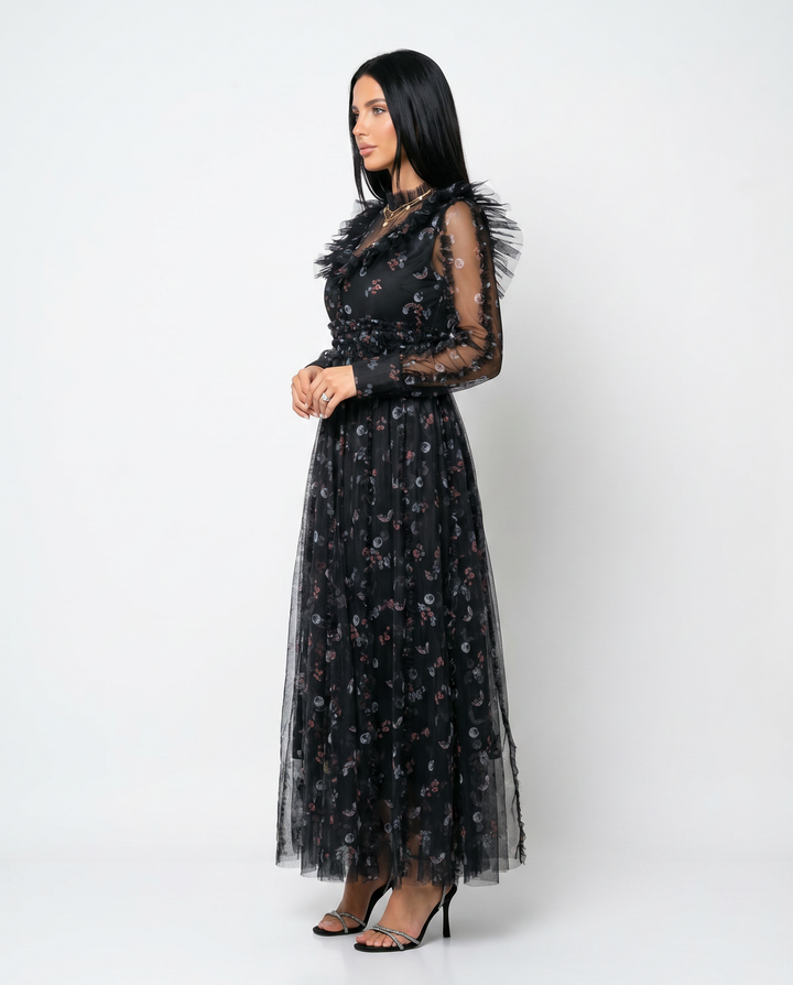 Beryl | Maxi Dress with Floral Print and Ruffle Details