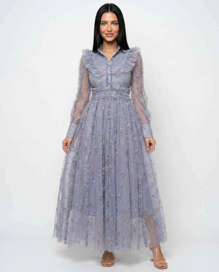 Beryl | Maxi Dress with Floral Print and Ruffle Details