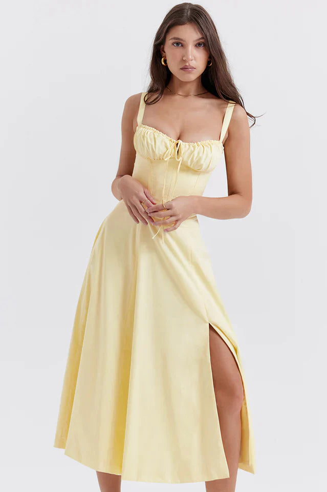 Rene | Midi Dress with Thin Straps and Flared Skirt
