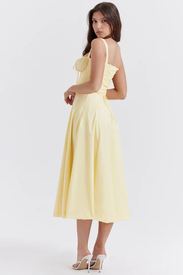 Rene | Midi Dress with Thin Straps and Flared Skirt