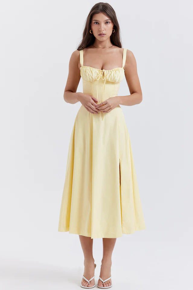Rene | Midi Dress with Thin Straps and Flared Skirt