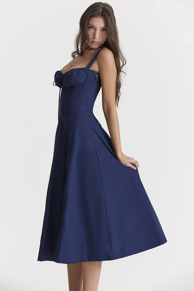 Rene | Midi Dress with Thin Straps and Flared Skirt