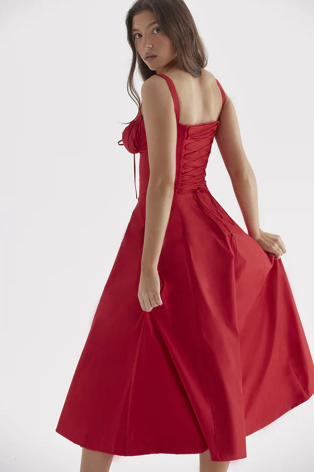 Rene | Midi Dress with Thin Straps and Flared Skirt