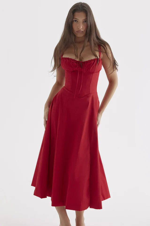 Rene | Midi Dress with Thin Straps and Flared Skirt