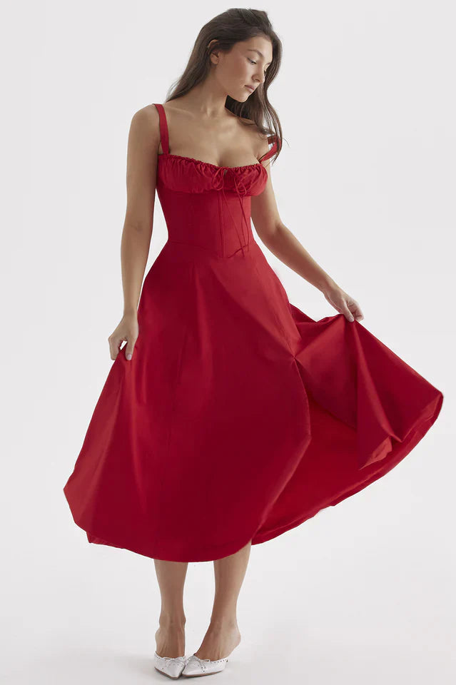 Rene | Midi Dress with Thin Straps and Flared Skirt