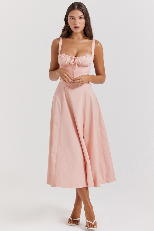 Zinnia | Midi Dress with Ruched Bust and Lace Back