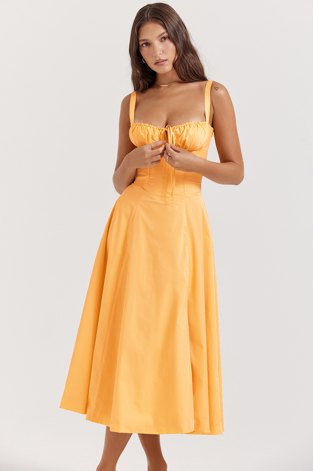 Malia | Midi Dress with Corset Bodice and Side Split