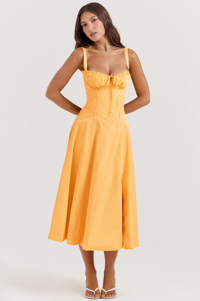 Malia | Midi Dress with Corset Bodice and Side Split