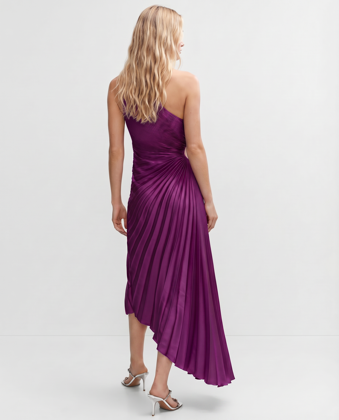 Ava | One Shoulder Midi Dress with Pleated Detail