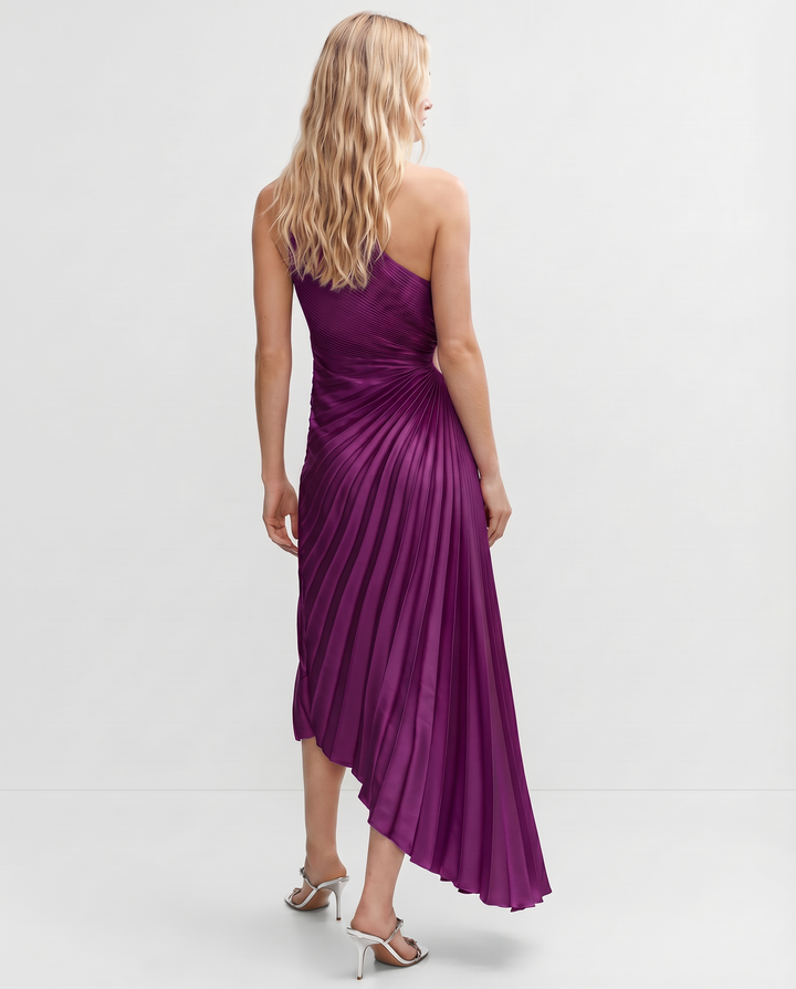 Ava | One Shoulder Midi Dress with Pleated Detail