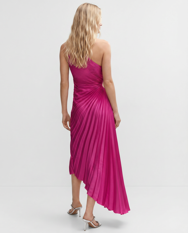 Ava | One Shoulder Midi Dress with Pleated Detail