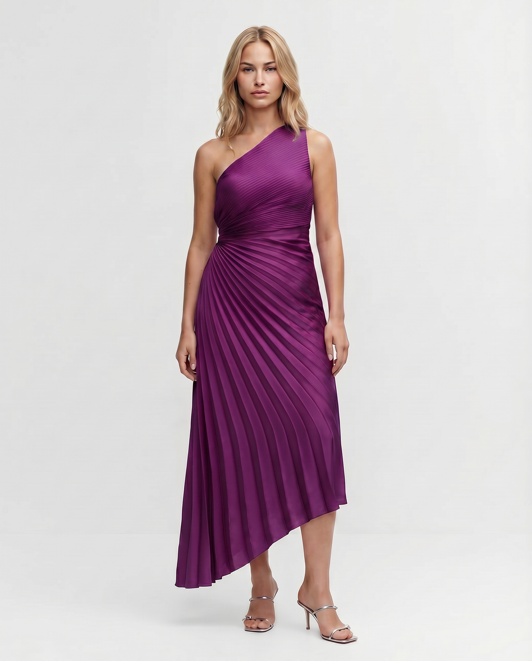 Ava | One Shoulder Midi Dress with Pleated Detail