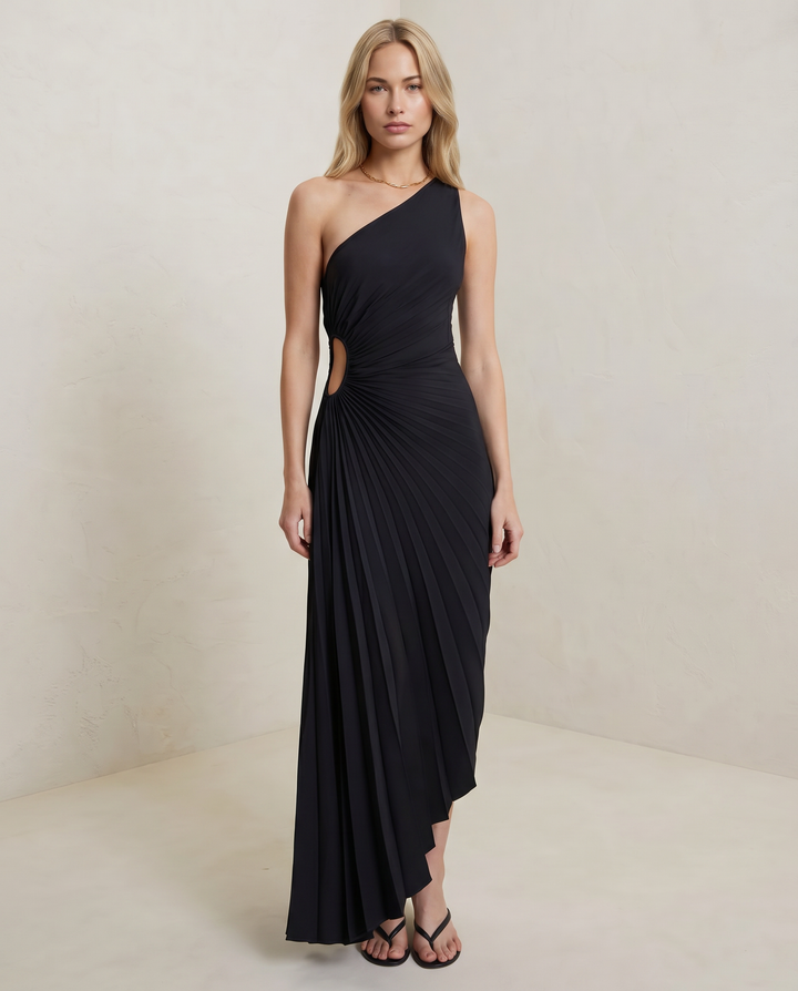 Ava | One Shoulder Midi Dress with Pleated Detail