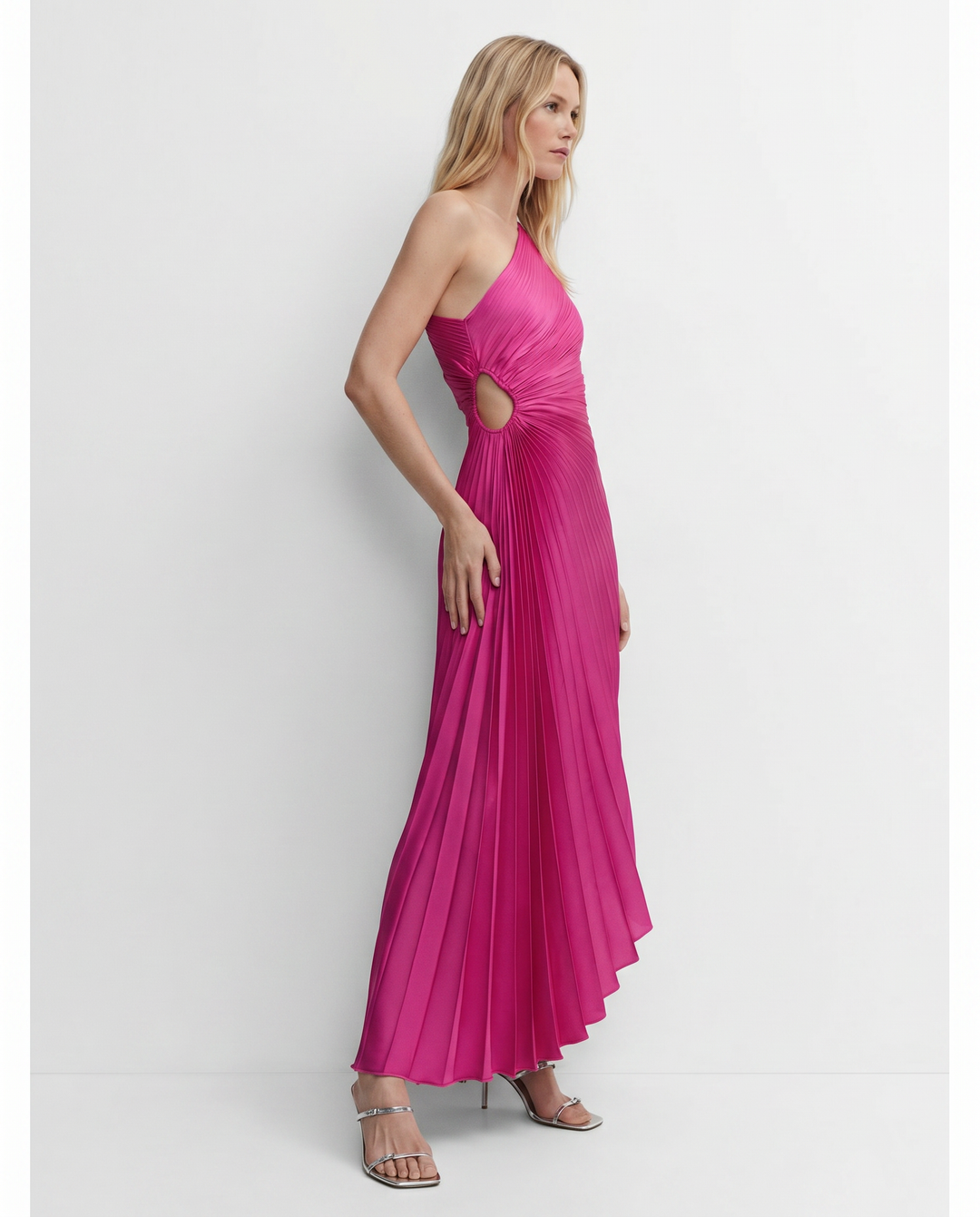 Ava | One Shoulder Midi Dress with Pleated Detail