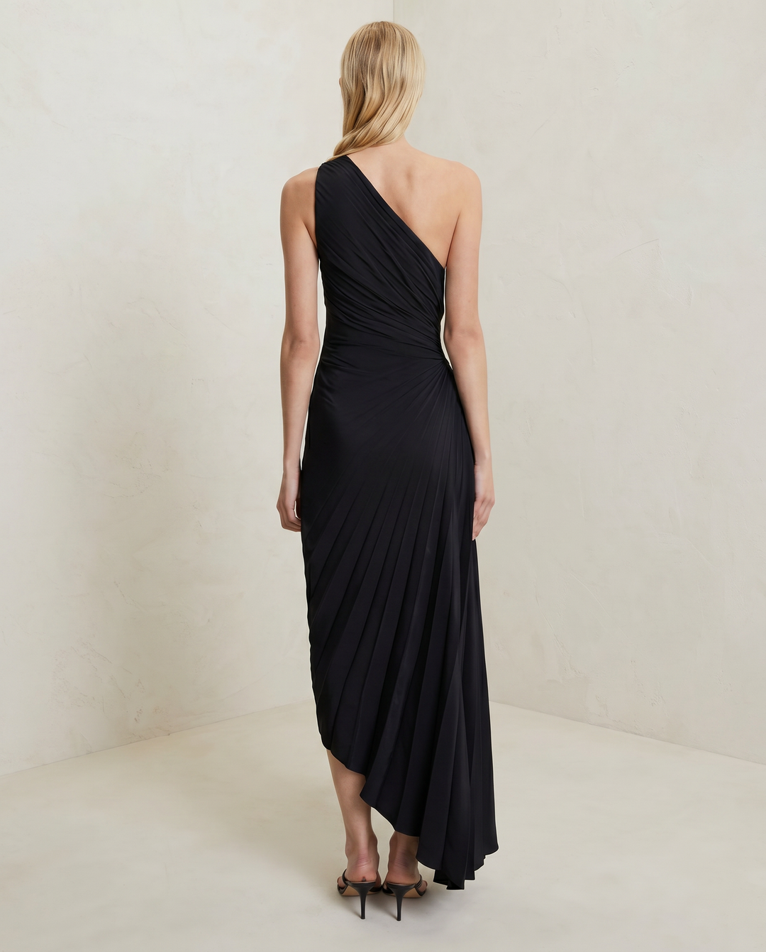 Ava | One Shoulder Midi Dress with Pleated Detail