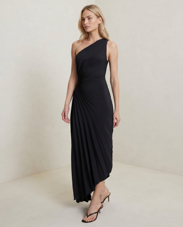 Ava | One Shoulder Midi Dress with Pleated Detail