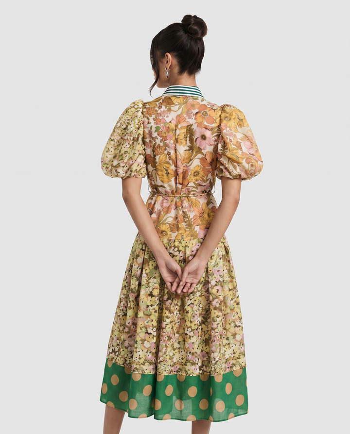 Effie | Midi Shirt Dress with Mixed Print Panels