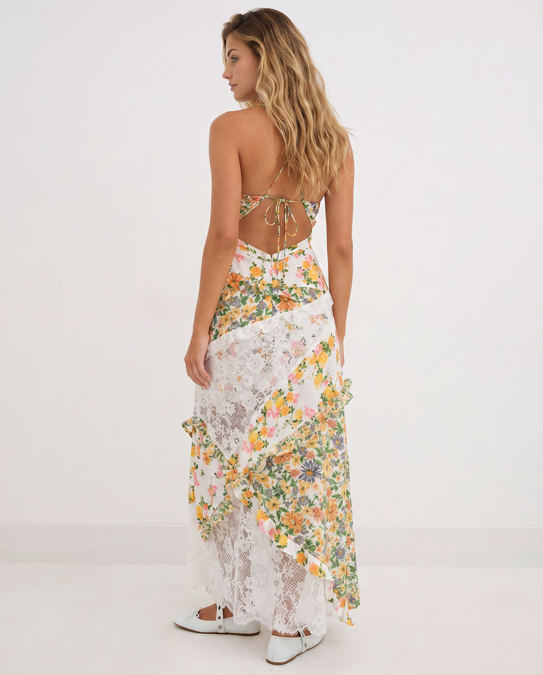 Gena | Maxi Dress with Floral Print and Lace Panels