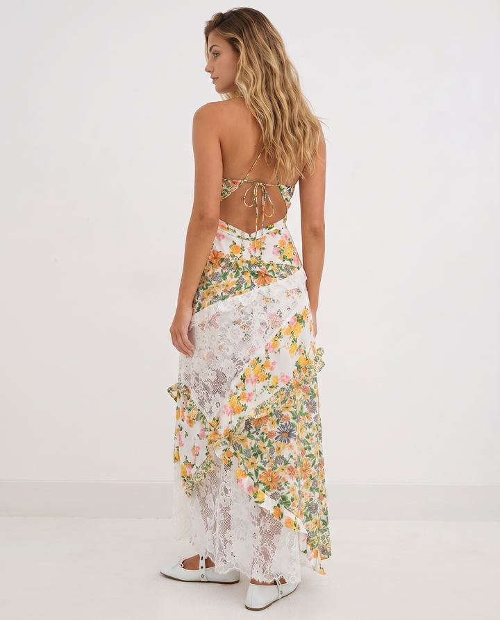 Gena | Maxi Dress with Floral Print and Lace Panels