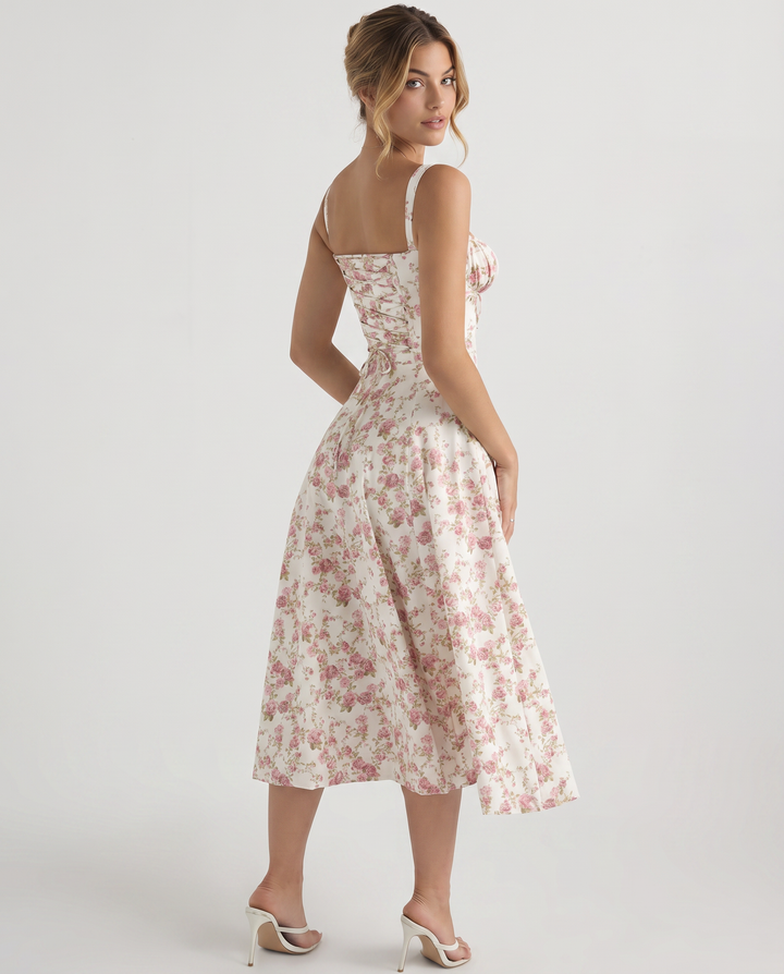 Gloria | Midi Dress with Floral Print and Structured Bodice