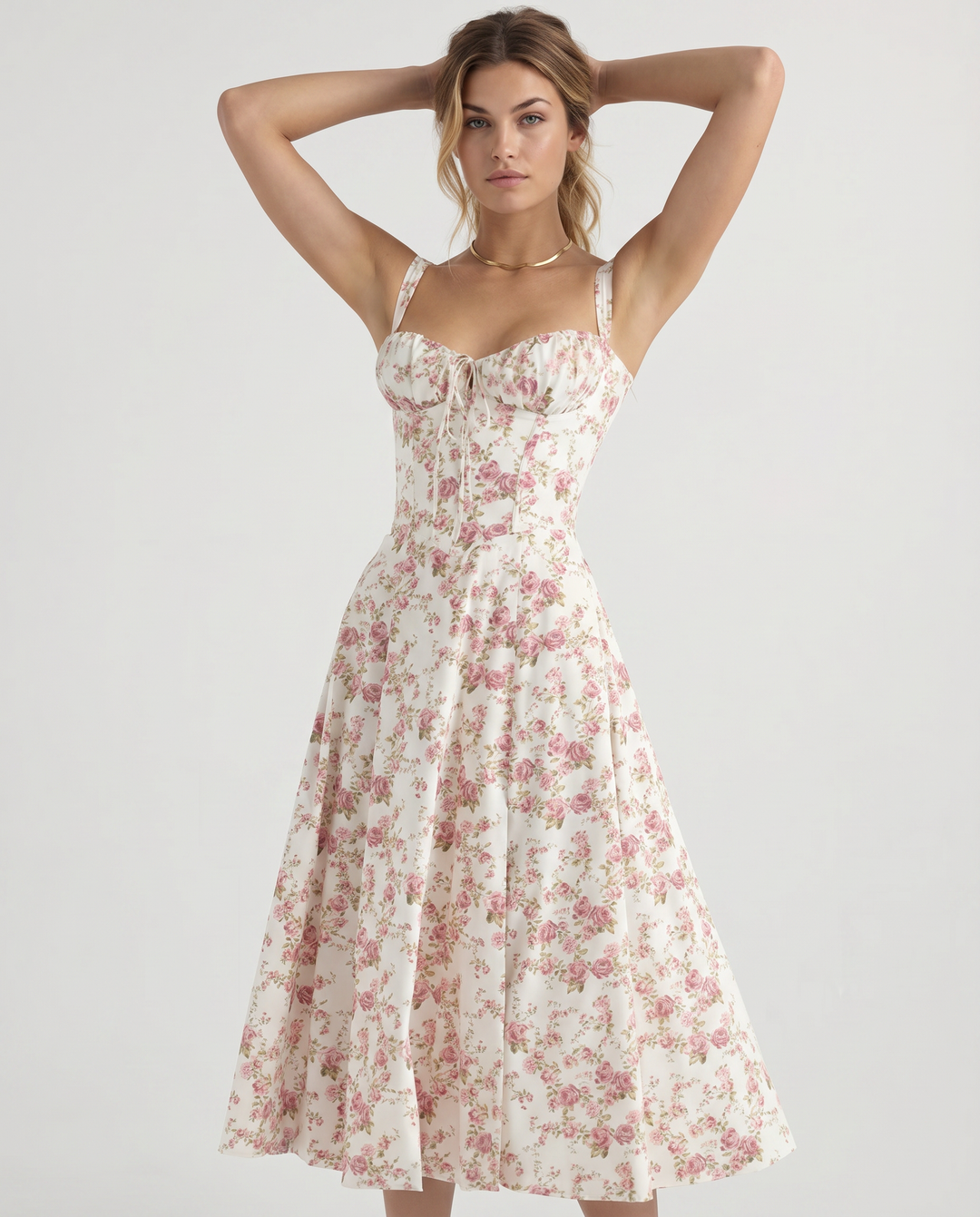Gloria | Midi Dress with Floral Print and Structured Bodice