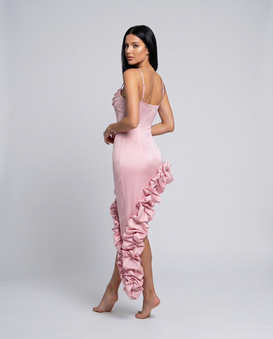 Brynlee | Midi Dress with Asymmetric Ruffle Hem