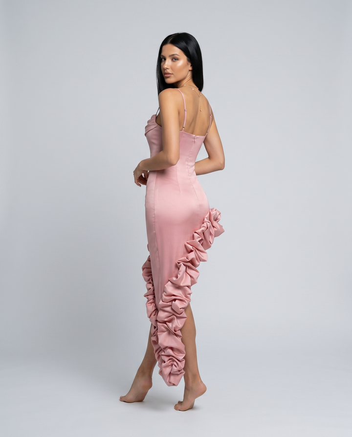 Brynlee | Midi Dress with Asymmetric Ruffle Hem