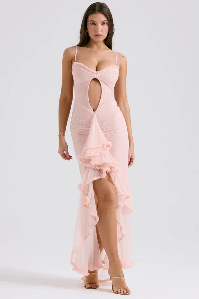 Ellen | Maxi Dress with Ruffle Detail and Front Cut-Out