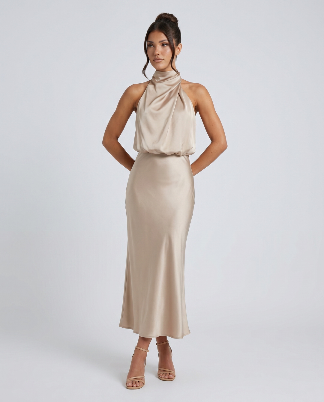 Francesca | Midi Dress with Draped Halter Neckline