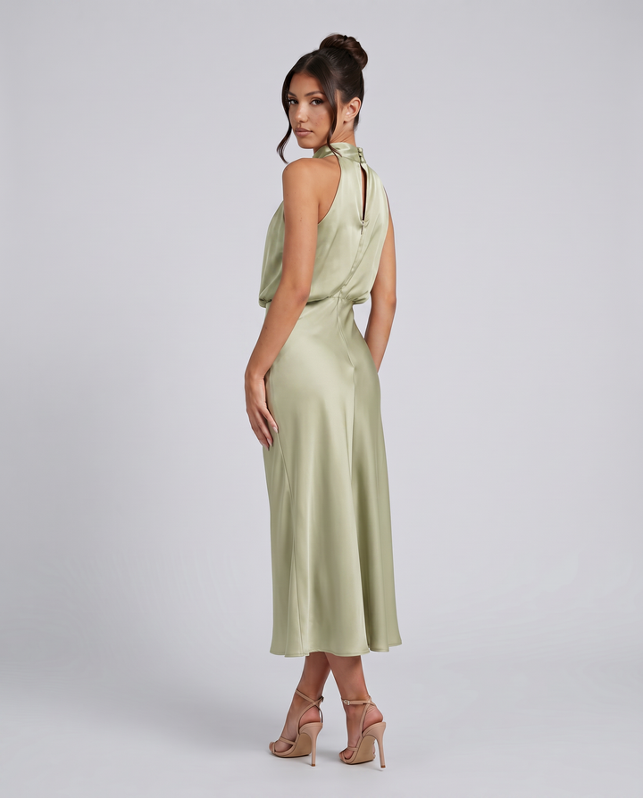 Francesca | Midi Dress with Draped Halter Neckline