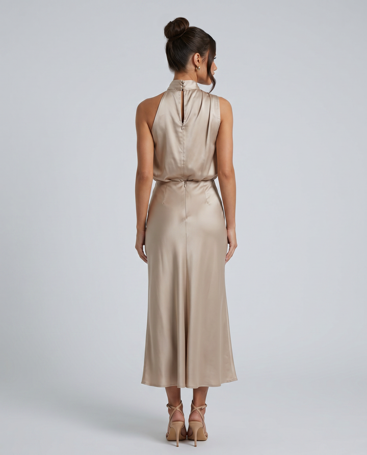 Francesca | Midi Dress with Draped Halter Neckline