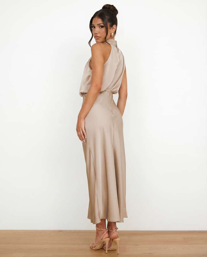 Francesca | Midi Dress with Draped Halter Neckline