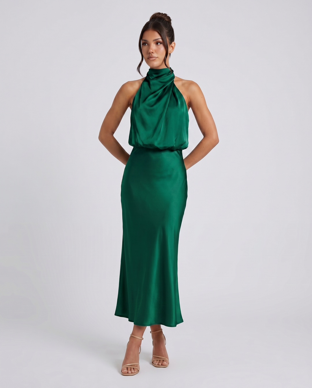 Francesca | Midi Dress with Draped Halter Neckline
