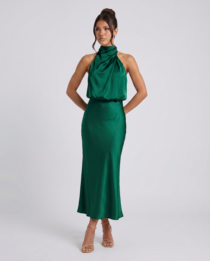 Francesca | Midi Dress with Draped Halter Neckline