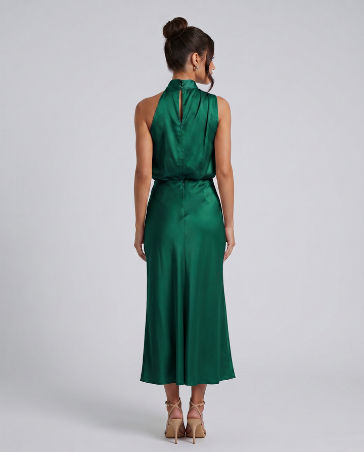 Francesca | Midi Dress with Draped Halter Neckline