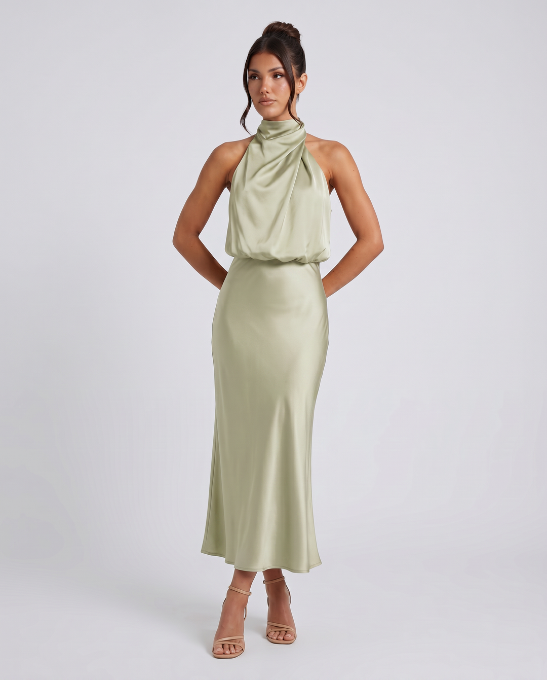 Francesca | Midi Dress with Draped Halter Neckline