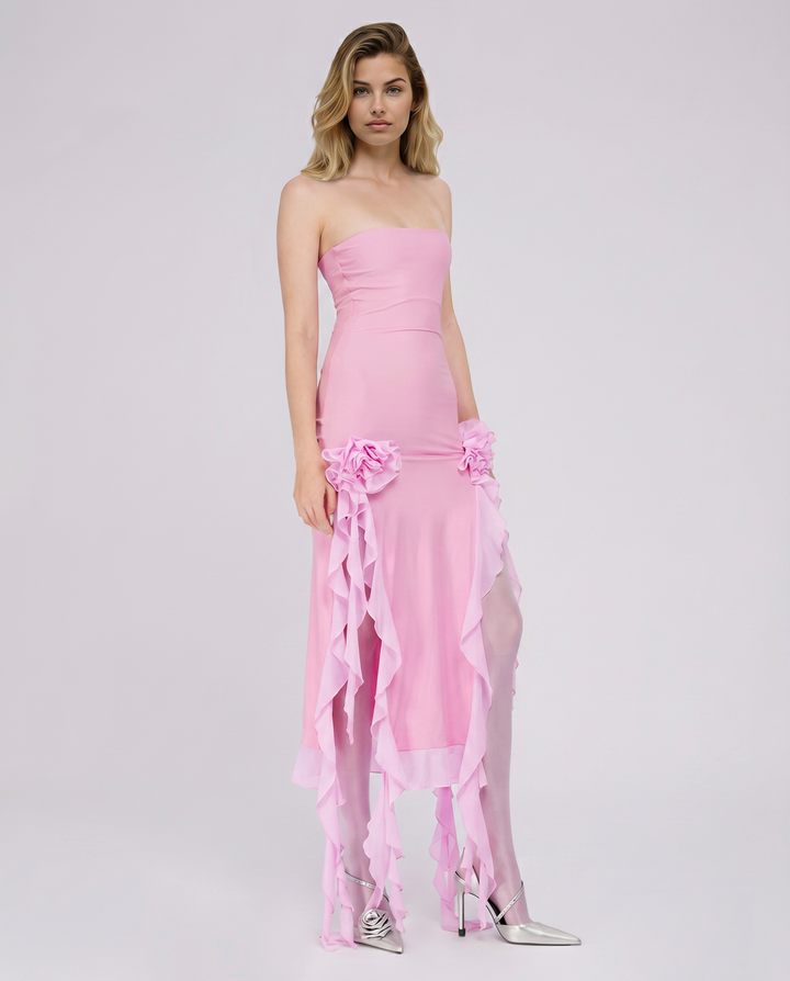 Jane | Midi Dress with Ruffle Tulle Panels
