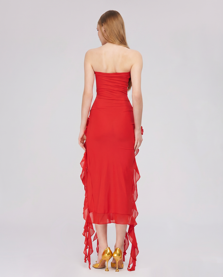 Jane | Midi Dress with Ruffle Tulle Panels