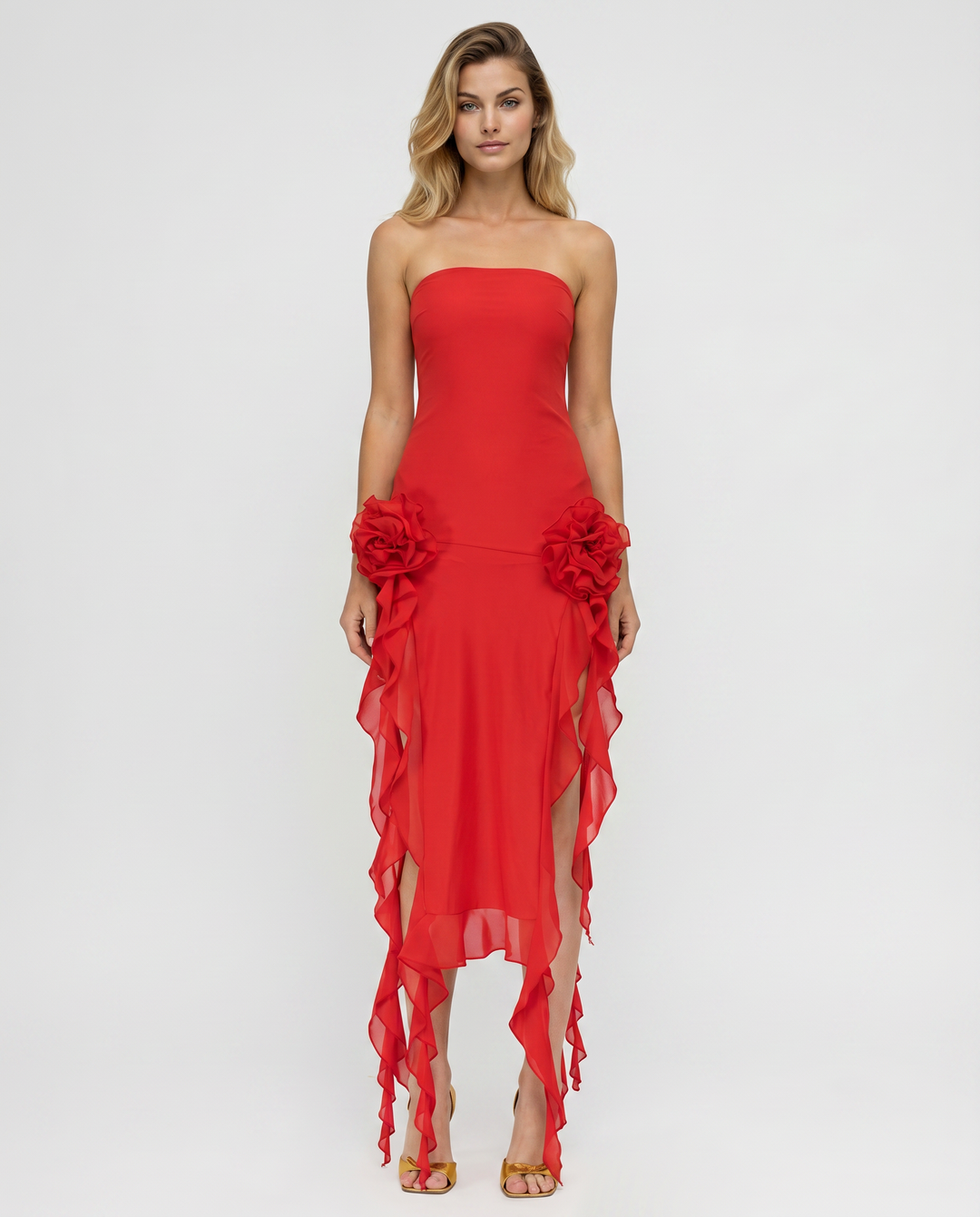 Jane | Midi Dress with Ruffle Tulle Panels